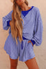 Brown Stripe Oversized Long Sleeve Top Drawstring Loose Shorts 2pcs Set