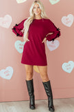 Racing Red Contrast Striped Bow Detail Drop Shoulder Sweatshirt Dress with Pockets