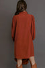 Coffee Solid Shift Long Sleeve Short Length One Piece Dress