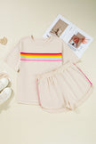 Rose Red Vibrant Striped Detail Athleisure 2pcs Short Set