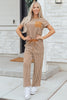 Rose Stripe Crew Neck Tee Drawstring Waist Cropped Pants Set