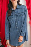 Beau Blue Chest Pocket Raw Hem Denim Loose Shirt Dress