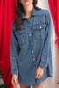 Beau Blue Chest Pocket Raw Hem Denim Loose Shirt Dress