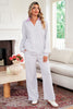 Light Grey Stripe Patchwork Loose Long Sleeve Top Drawstring Waist Pants Set