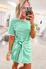 Sky Blue Stripe Nautical Tie Contrast Trim Round Neck T Shirt Mini Dress