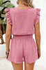 Fiery Red Textured Square Neck Top and Shirred High Waist Shorts Set