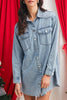 Beau Blue Chest Pocket Raw Hem Denim Loose Shirt Dress