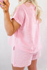 Pink Stripe Matching Oversized Tee and Drawstring Shorts Set