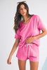 Mint Green V Neck Drop Shoulder Tee and Patchwork Shorts Set