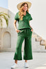 Navy Blue Stylish Textured Loose Fit T Shirt and Drawstring Pants Set