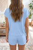 Mist Blue Loose Polo Tee Elastic Waist 2pcs Short Set