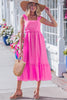 Beau Blue Solid Color Ruffle Trim High Waist Sleeveless Maxi Dress