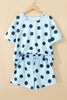 Pink Polka Dot Print Loose Tee Drawstring Elastic Waist Short Set