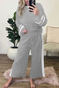 Mineral Red Varsity Stripe Patchwork Puff Sleeve Pullover Drawstring Wide Leg Pant Set