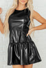 Black Faux Leather Ruffle Hem Sleeveless Mini Dress