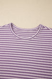 Brown Stripe Breathable Textured Knit Short 2pcs Set