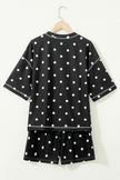 White Polka Dot Short Sleeve Loose Top Drawstring Shorts Set