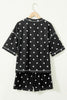 White Polka Dot Short Sleeve Loose Top Drawstring Shorts Set