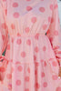 Pink Polka Dot Printed Long Sleeve Flared Mini Dress