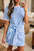Sky Blue Stripe Nautical Tie Contrast Trim Round Neck T Shirt Mini Dress