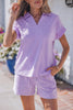 Sky Blue Striped Dolman Sleeve Pullover and Drawstring Shorts Set