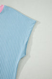 Sachet Pink Soft Ribbed Color Block Trim Casual Short Set