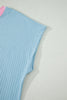 Sachet Pink Soft Ribbed Color Block Trim Casual Short Set