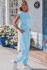 Beau Blue Solid Color Cropped Tank Top and Jogger Pants Set