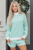 Pink Stripe Oversize Mock Neck Sweatshirt and Shorts Set