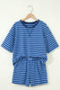 Green Stripe Striped Ribbed Cotton Two-Piece Pant Set with Chest Patch Detail