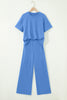 Sky Blue Solid Cover Oversize Tee Pocketed Casual Pants 2pcs Outfit