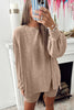 Dark Khaki Ribbed Balloon Sleeve Pullover Top and Biker Knitted Shorts Set