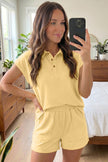 Mist Blue Loose Polo Tee Elastic Waist 2pcs Short Set