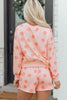 Beige Polka Dot Print Drop Shoulder Pullover Drawstring Shorts Set