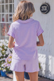 Sky Blue Striped Dolman Sleeve Pullover and Drawstring Shorts Set