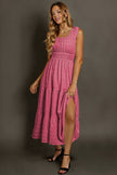 Black Shirred Pleated Square Neck Sleeveless Midi Dress