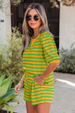 Pink Stripe Puff Short Sleeve T Shirt Matching Shorts Set