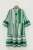 Green Boho Ethnic Print Half Button 3/4 Sleeve Casual Dress