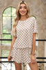 Brown Checkerboard T Shirt and High Waist Skort Set