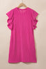 Rose Red Plain Crinkle Rib Flutter Sleeve Mini Dress