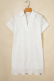Rose Red Solid Color Eyelet Embroidered T Shirt Mini Dress