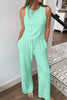 Moonlight Jade Drawstring Elastic Waistband Solid Color Two Piece Casual Set