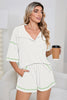 Light Beige-10 Breathable Waffle Color Block Trim 2pcs Casual Short Set