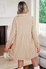 Black Corduroy Half Button Collared Long Sleeve Mini Dress