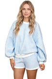 Pink Plaid Baggy Pullover Drawstring Casual Shorts 2pcs Outfit
