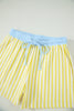 Yellow Stripe Colorblock Trim V Neck Tee Drawstring Elastic Waist Short Set