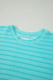 Rose Stripe Raised Rib Loose Tee Drawstring Elastic Waist 2pcs Short Set