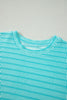 Rose Stripe Raised Rib Loose Tee Drawstring Elastic Waist 2pcs Short Set