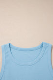 Dark Blue Ribbed Slim Tank Pocketed Wide Leg Shorts Set
