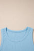 Dark Blue Ribbed Slim Tank Pocketed Wide Leg Shorts Set